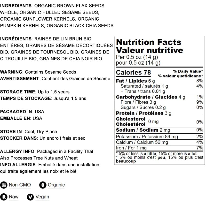 Food to Live Organic Super 5 Seeds Mix, 5 Pounds - A Non-GMO Blend of Flax Seeds, Sesame Seeds, Sunflower Kernels, Pumpkin Kerne