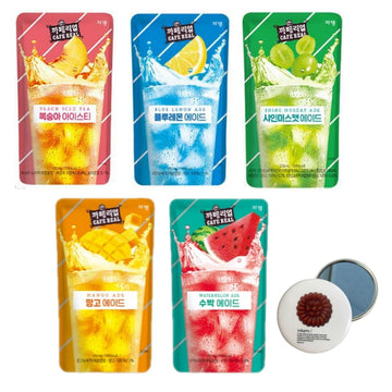 Korean Covenienve Store Drink Pouch Sampler Set - 5 Pack 10 Pack (Grape, Strawberry, Blue Lemonade, Peach Ice Tea, Shine Muscat) + Dalgaru Yakgwa Mirror (New Ade 5 Pack)