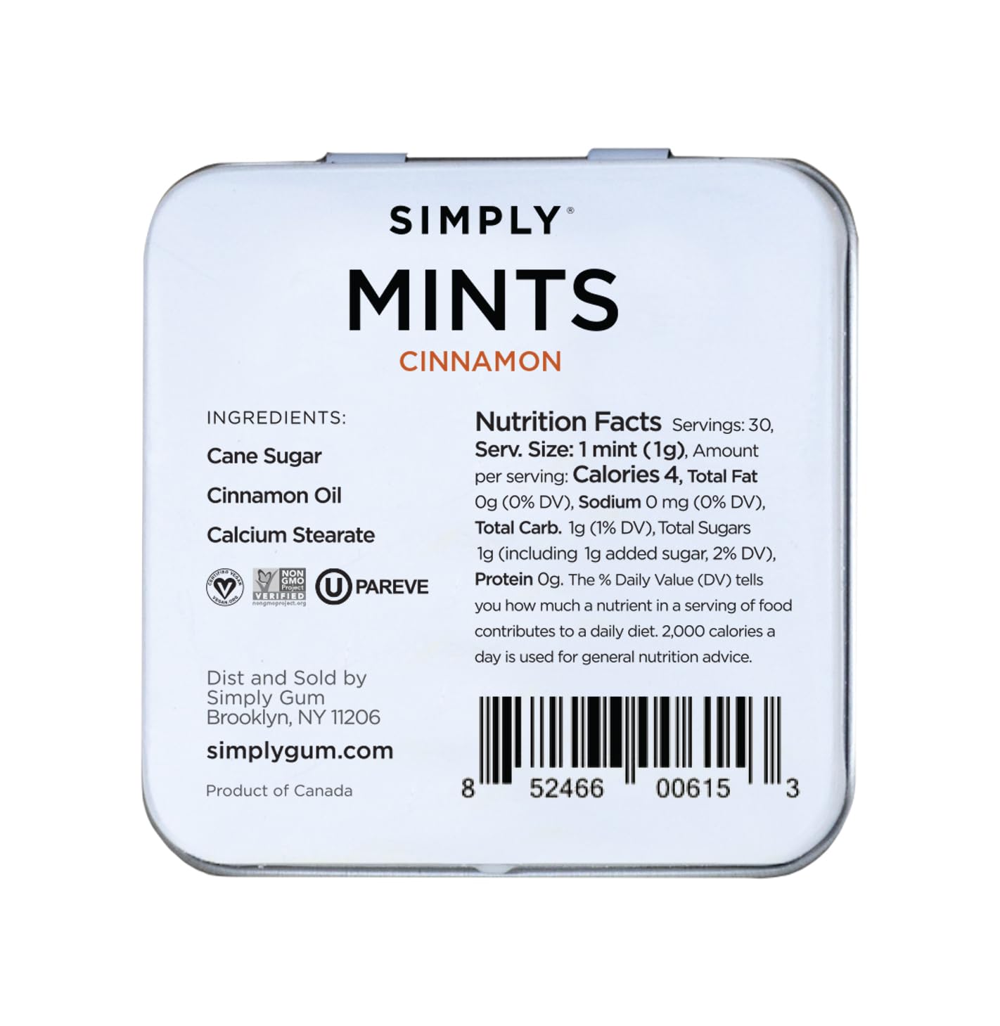 SIMPLY MINTS Natural Cinnamon Breath Mints, 6 Pack (180 Pieces), Made with Real Cinnamon Oil | Aspartame-Free, Sorbitol-Free, Xy