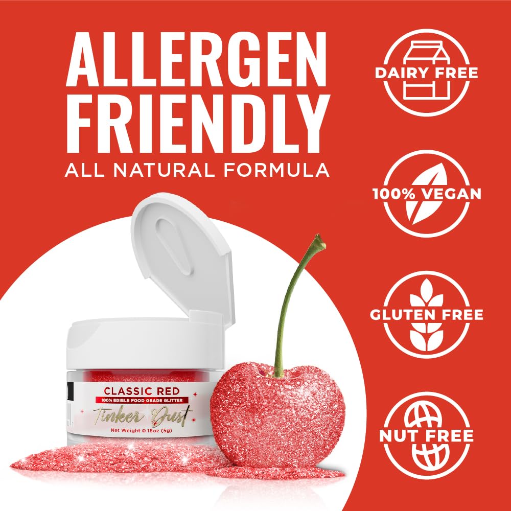 Bakell - Classic Red Tinker Dust (5G, 1X Jar) Edible Glitter For Food, Desserts, And Beverages!