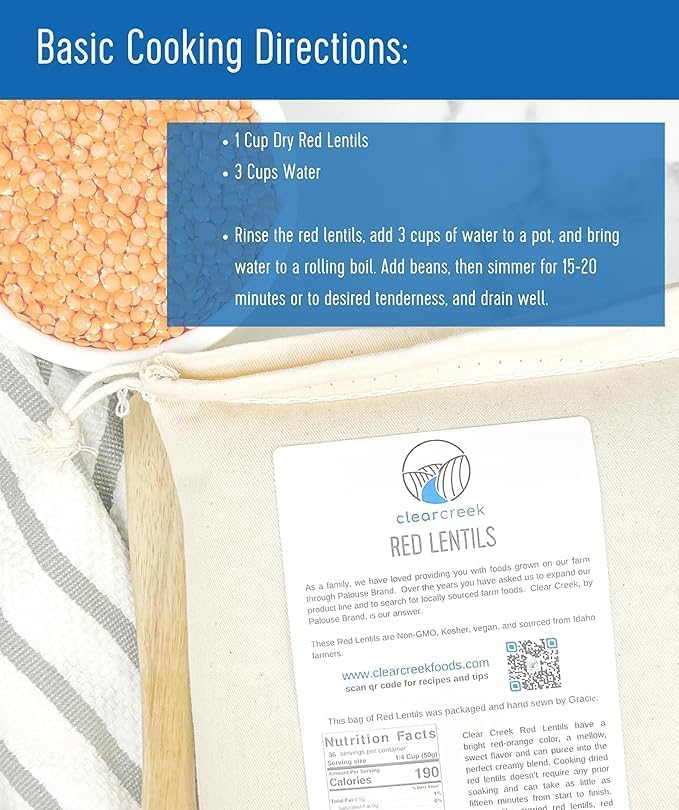 Certified Glyphosate Residue Free Red Lentils | 1 Lb | Non-Gmo | Kosher | Vegan