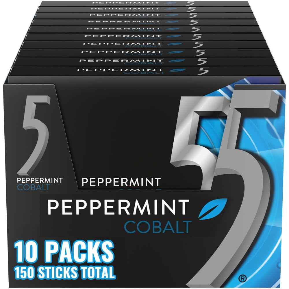 5 GUM Peppermint Cobalt Chewing Gum Bulk, Sugar-Free, 15 Sticks (Pack of 10)