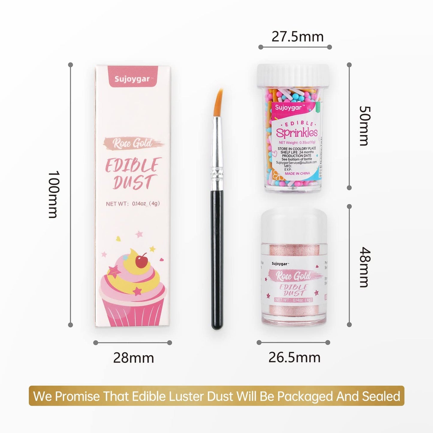 Sujoygar Rose Gold Edible Glitter, Food Grade 4g, Shimmer Luster Dust for Baking, Drinks, Cookies, Cupcakes, and Cocktails