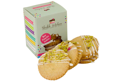 Shubh Kitchen Rose Pistachio Cookies. Authentic Indian flavors, 100% Eggfree and Vegetarian, No Artificial Flavors or Preservati