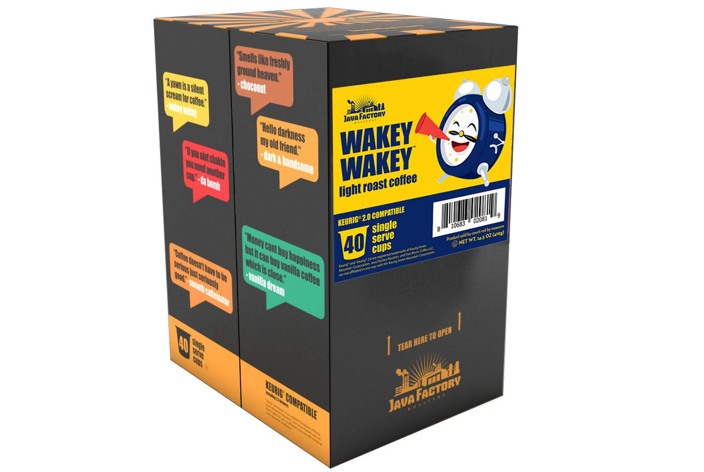 Java Factory Coffee Pods Light Roast 40 Count Compatible with K Cup malt-inspired, Model JFR WW40, Color Wakey Wakey