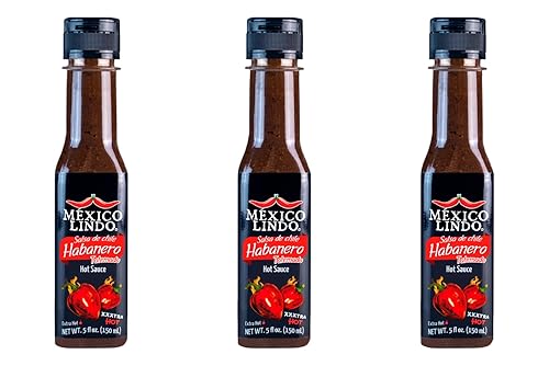 Mexico Lindo Habanero Hot Sauce Xxxtra Hot | 83,200 Scoville Level | Mix Of Habanero, Tatemados & Spices | Perfect For Quesadillas, Soups & Nachos | 5 Fl Oz Bottles (Pack Of 3)