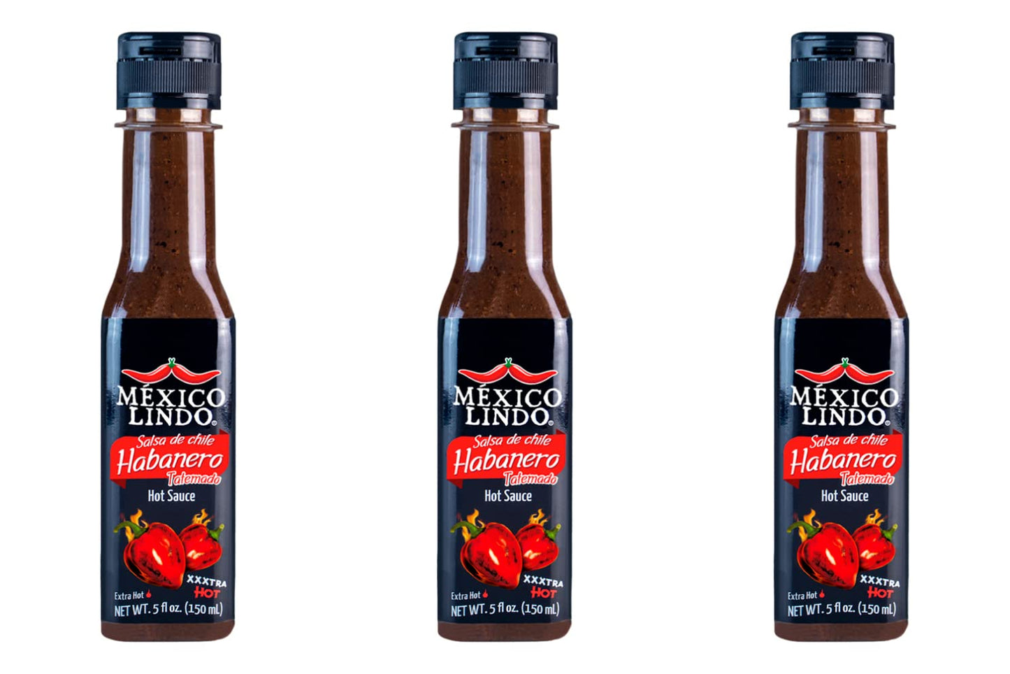 Mexico Lindo Habanero Hot Sauce Xxxtra Hot | 83,200 Scoville Level | Mix Of Habanero, Tatemados & Spices | Perfect For Quesadillas, Soups & Nachos | 5 Fl Oz Bottles (Pack Of 3)