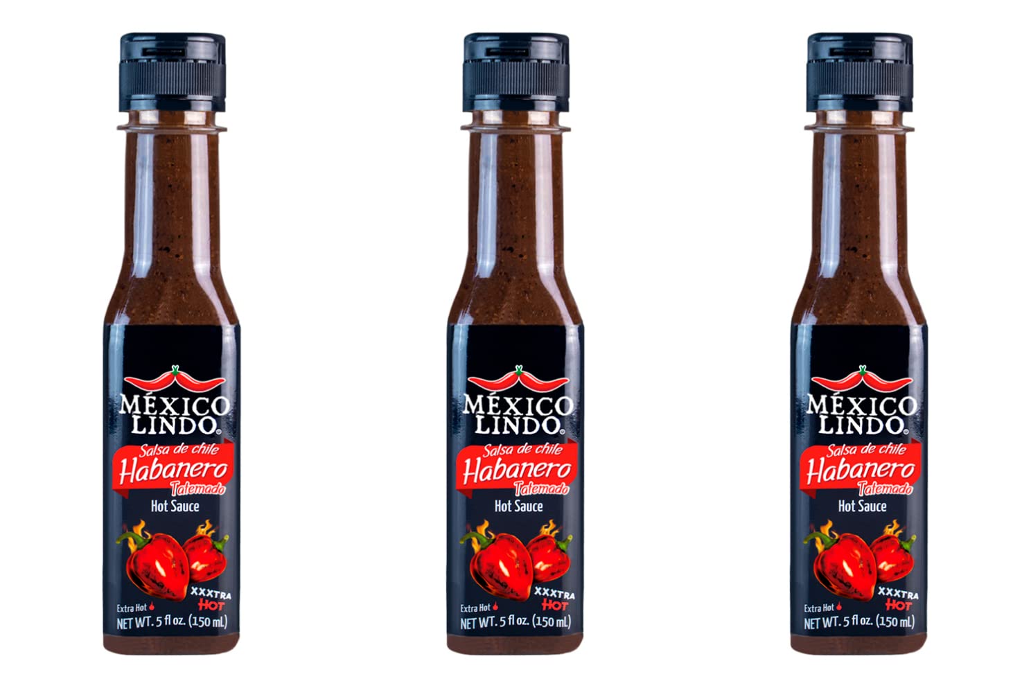 Mexico Lindo Habanero Hot Sauce Xxxtra Hot | 83,200 Scoville Level | Mix Of Habanero, Tatemados & Spices | Perfect For Quesadillas, Soups & Nachos | 5 Fl Oz Bottles (Pack Of 3)