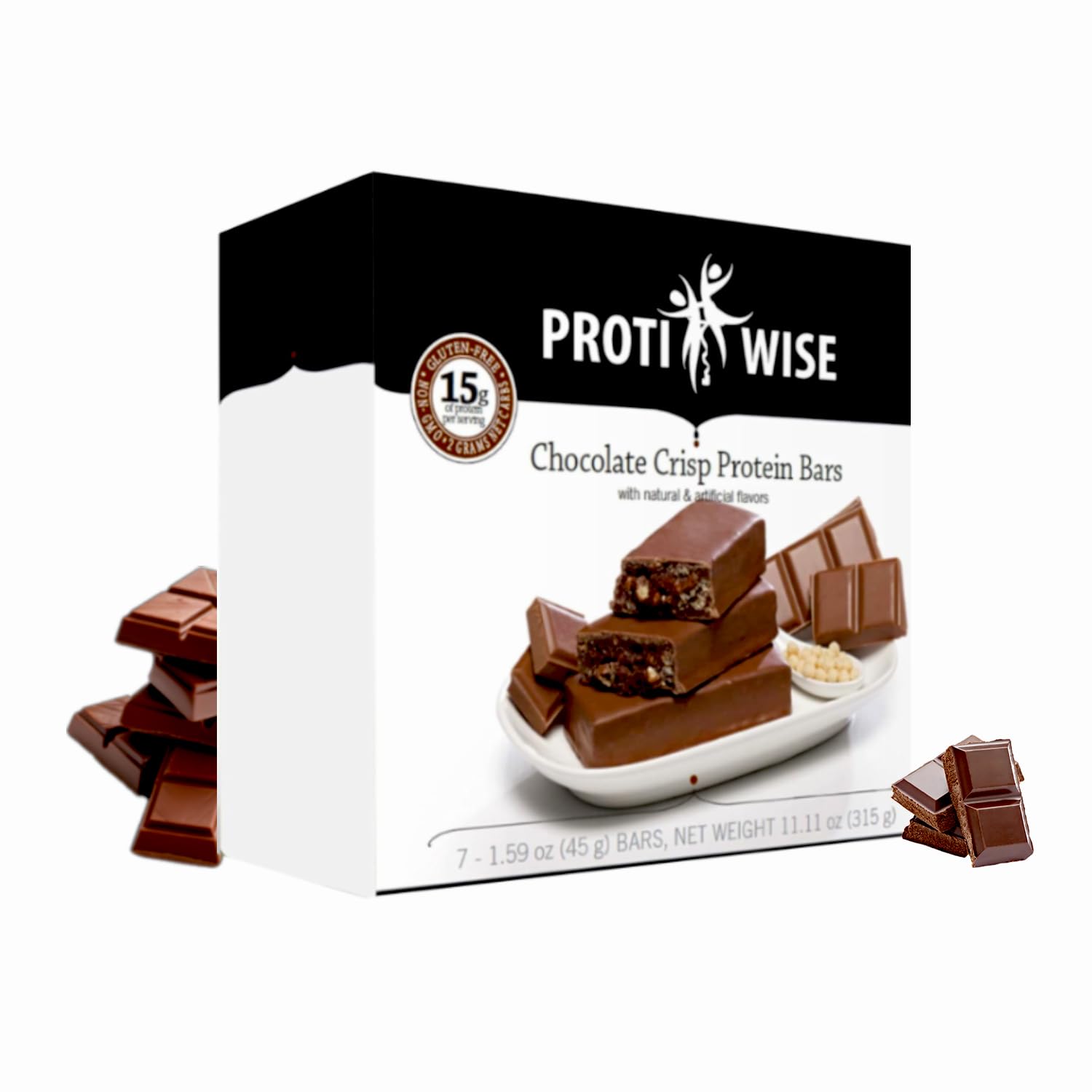 Protiwise – Chocolate High Protein 15G Bar | 7/Box | Weight Loss, Diet, Keto Friendly, Meal Replacement | Gluten Free, Low Fat, Low Sugar