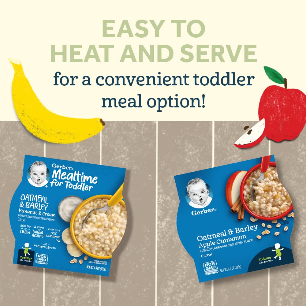 Gerber Baby Cereal Oatmeal & Barley, Bananas & Cream, 4.5 Ounce Self-Feeding Trays (Pack Of 8)