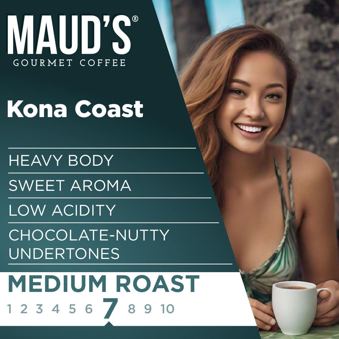 Maud'S Kona Coffee Pods, 18 Ct, Medium Roast Coffee In Recyclable Single Serve Pods - 100% Arabica Coffee, Compatible With Keuri