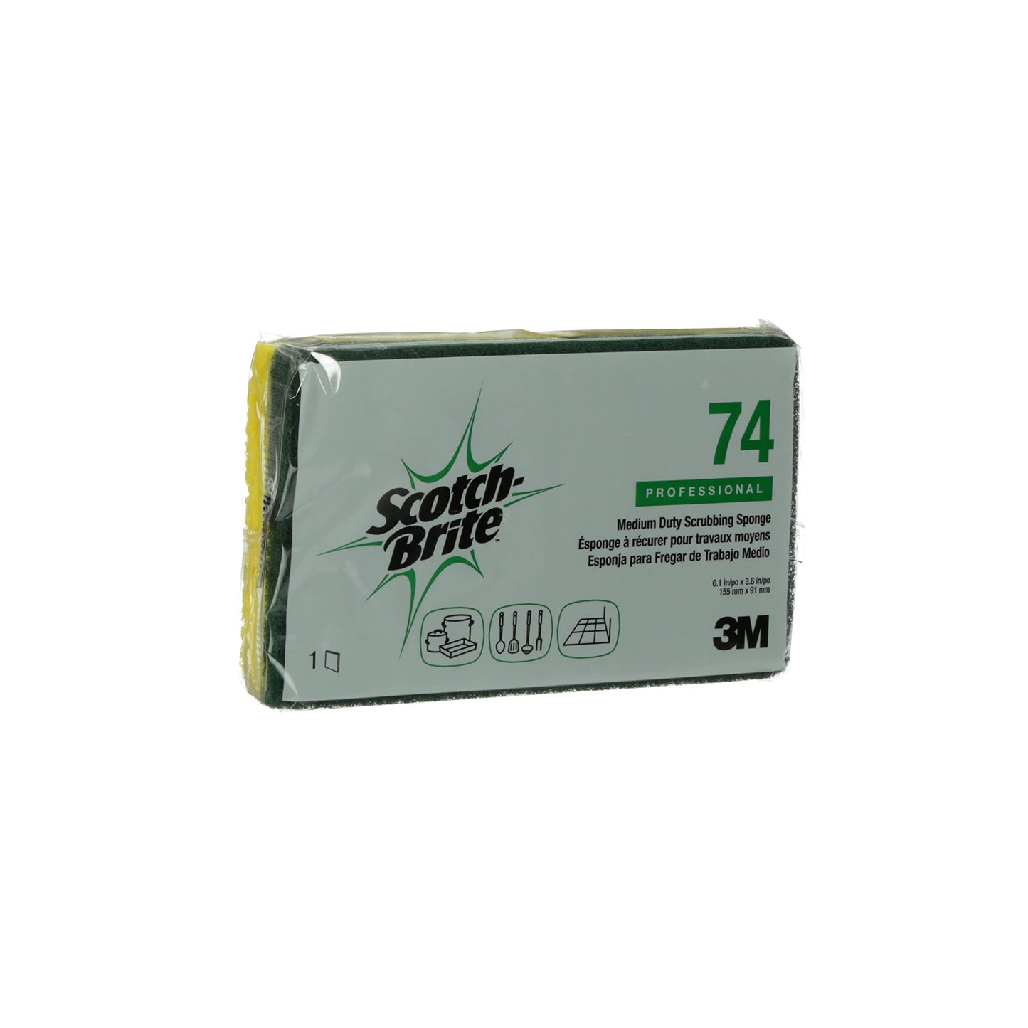 3M Scotch-Brite Medium Duty Scrubbing Sponge 74, 6.1 In X 3.6 In X 0.7 In, 20/Case