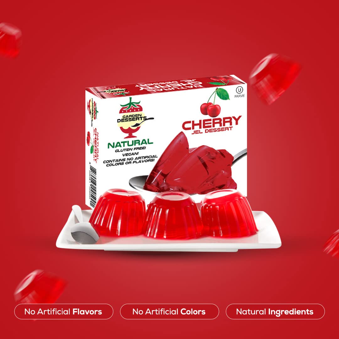 Natural Jello Dessert Mix - Vegan Jello By Garden Desserts [Cherry] Gluten Free, Dairy Free, Non Gmo, Kosher Gelatin Free Jello,