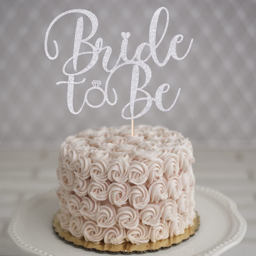 Sodasos Silver Glitter Bride To Be Cake Topper - Bridal Shower Cake Topper,For Wedding Shower;Engagement;Bachelorette;Hen Party Decorations (Silver)