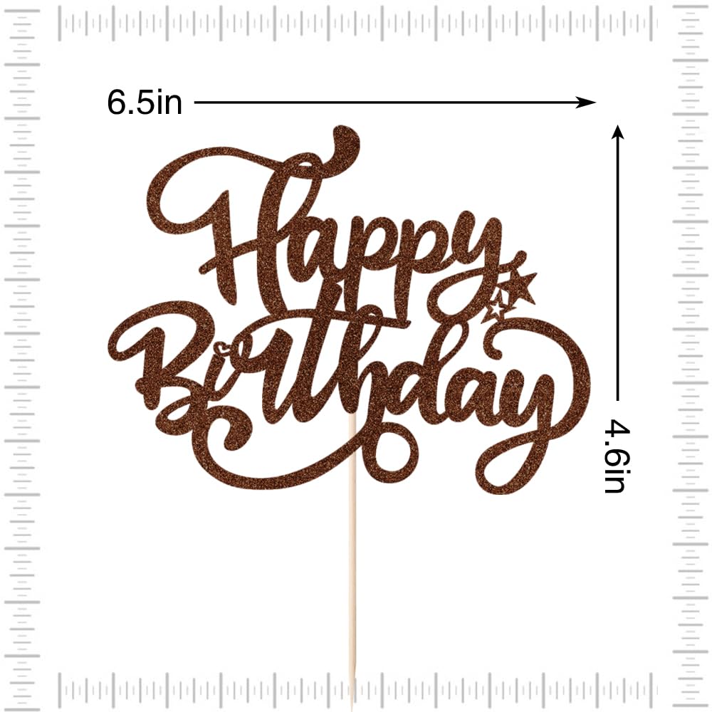 Crseniny Happy Birthday Cake Topper,Brown Glitter Birthday Sign Cake Decorations,Anniversary Party/Birthday Party Decoration Sup