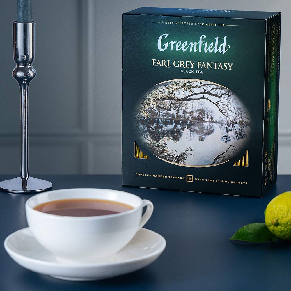 Greenfield Earl Grey Fantasy ?lassic Collection Black Tea Finely Selected Speciality Tea 100 Double Chamber Teabags With Tags in