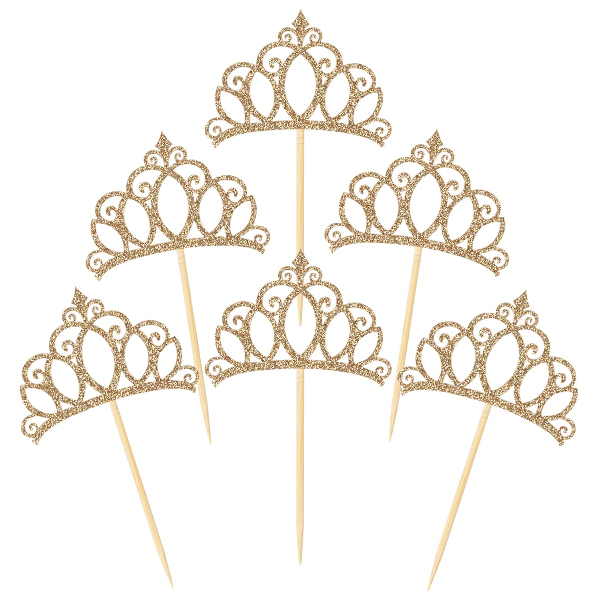 Donoter 48 Pieces Light Gold Glitter Princess Crown Cupcake Toppers Picks For Birthday Baby Shower Party Cake Decorations