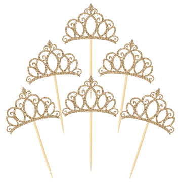Donoter 48 Pieces Light Gold Glitter Princess Crown Cupcake Toppers Picks For Birthday Baby Shower Party Cake Decorations