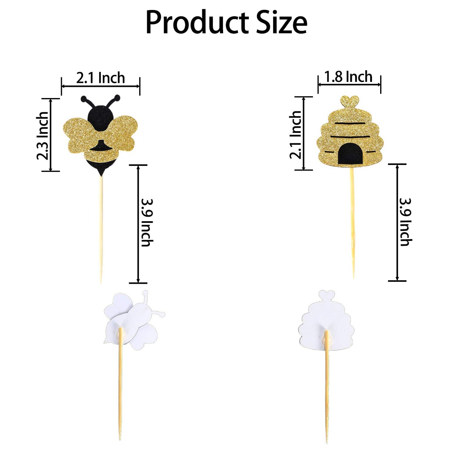 Zonon 50 Pieces Bee Toothpicks Bulk Bee Cupcake Toppers Glitter Bee Cake Picks Decorations For Baby Shower Birthday Party Favors