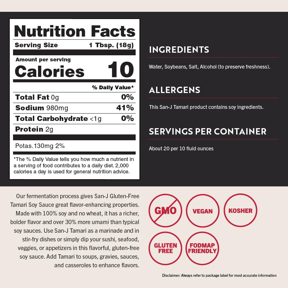 San-J - Gluten Free Tamari Soy Sauce - Specially Brewed - Made with 100% Soy - 64 oz. Container - 2 Pack