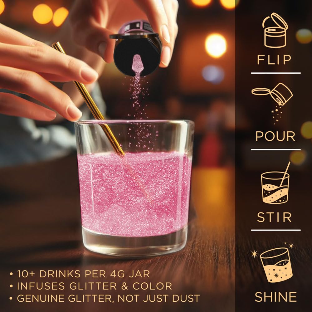 Bakell Brew Glitter - Edible Pink Glitter for Drinks, 4g Shaker Jar