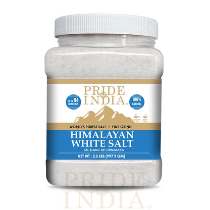 Pride of India- Himalayan White Salt Fine Grind 2.2 lbs (997.90 gm)- Rarest & Enriched W/84+ Natural Minerals- Low Sodium- Miner