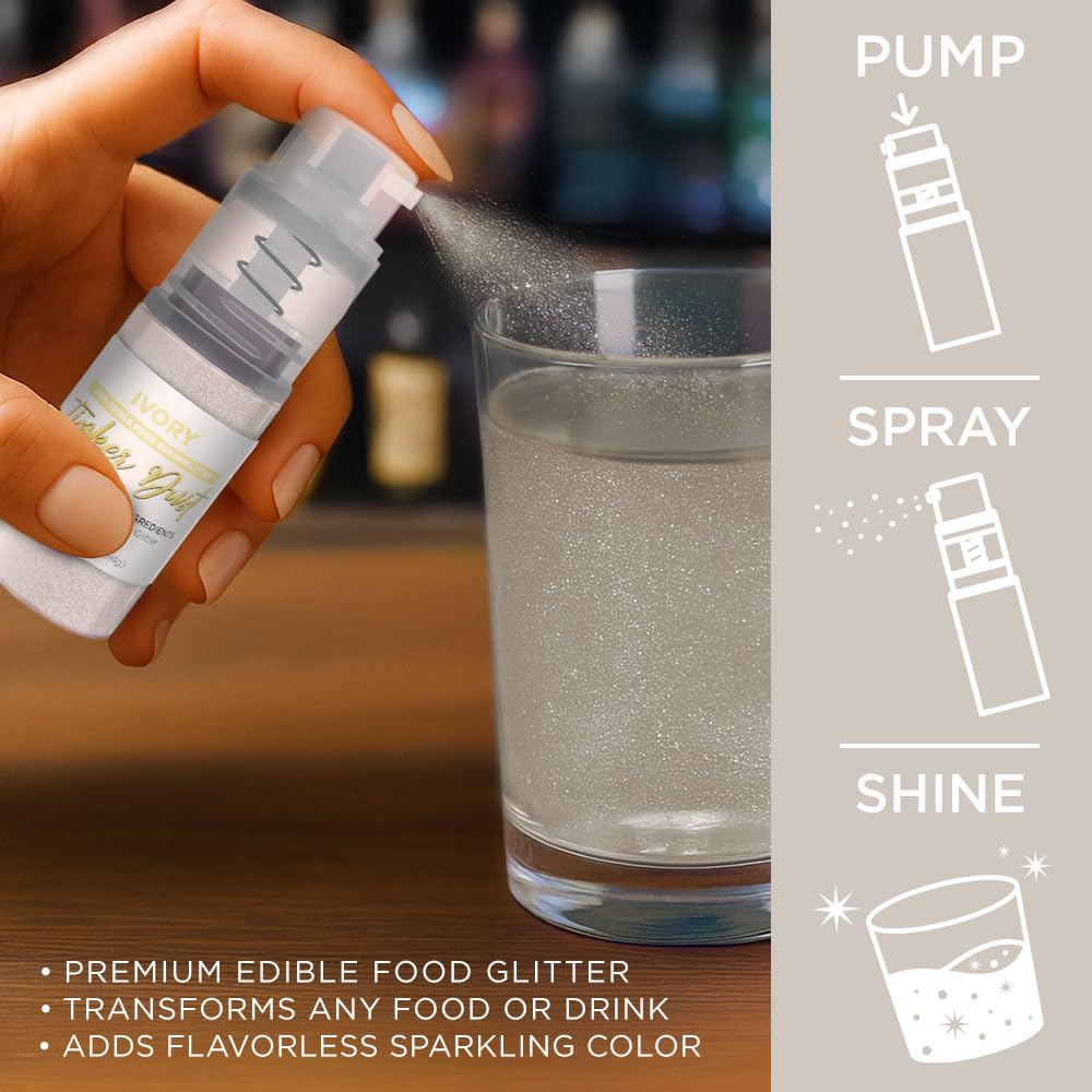 Bakell Ivory Tinker Dust Edible Glitter - 4g Mini Spray Pump, Small, Portable