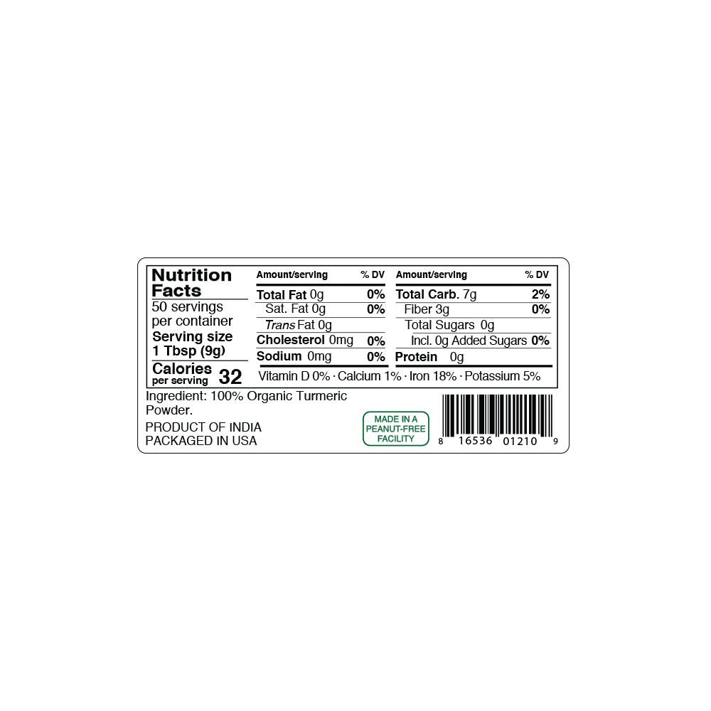 Kevala Organic Turmeric Root Powder, Gluten Free, Vegan, Non-GMO, Kosher, 16 oz