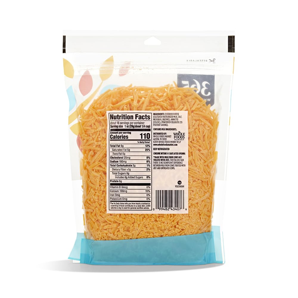 365 Shredded Mild Cheddar Cheese, 16 Ounce