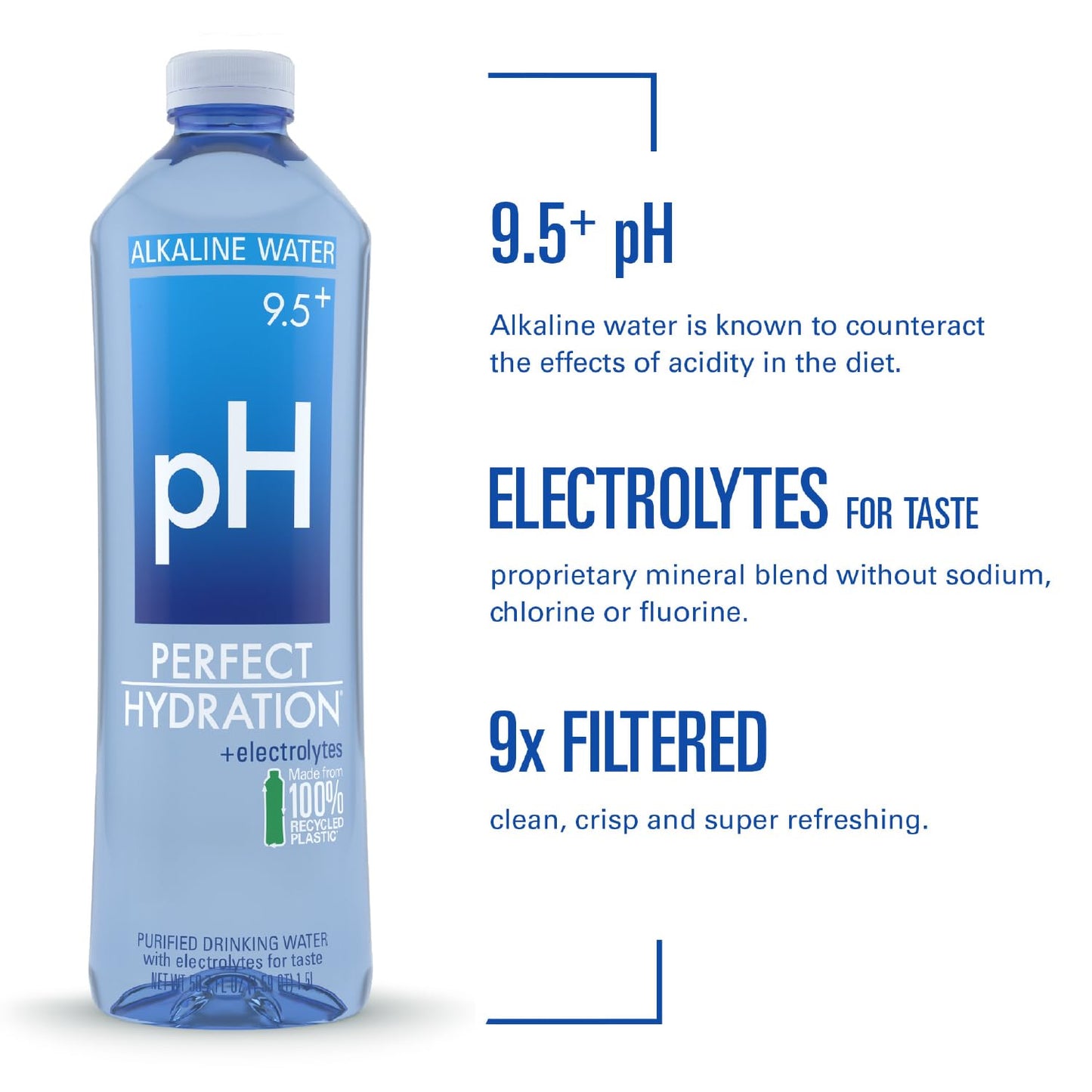 Perfect Hydration 9.5+ pH Alkaline Drinking Water, 1.5-Liter Bottle, Case of 12