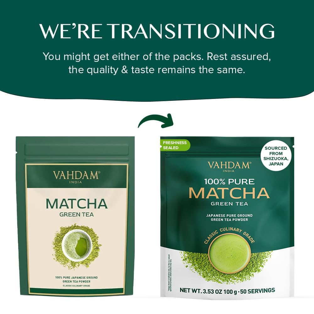 VAHDAM Matcha Tea Powder, Classic Culinary Grade, 3.53 oz, Green, Authentic Japanese Matcha for 50 Cups