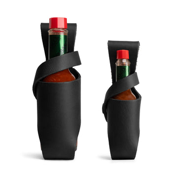 Hide & Drink  Set Of 2 Hot Sauce Holsters 5Oz & 2Oz Bottle Belt Cover  Compatible With Tobasco Cholulah Sriracha Hot Sauce  Bottle Holder  Full Grain Leather  Handmade  Flavor Blend Brown