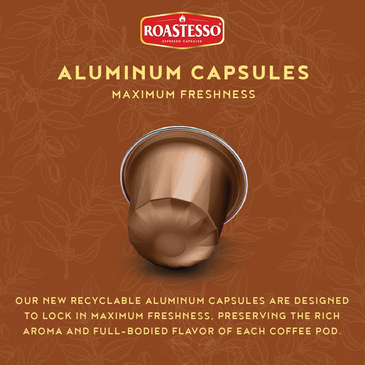 Roastesso Aluminum Espresso compact pieces, Natural Hazelnut Flavor, Medium Roast Intensity 7, Compatible with Nespresso, 40 Count