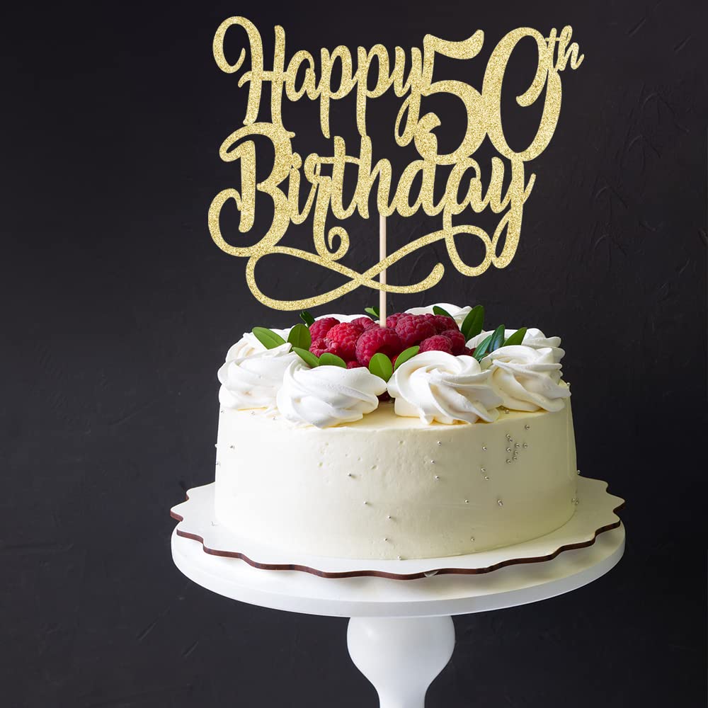 Gold Glitter Happy 50Th Birthday Cake Topper,Cheers To 50 Years,Happy 50Th Birthday Cake Topper,50Th Anniversary Cake Topper, Me