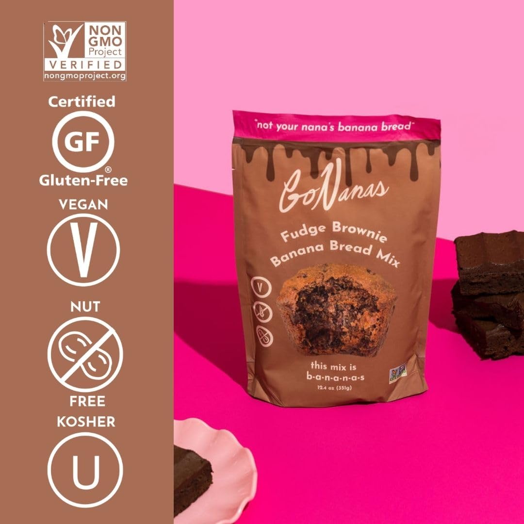 GoNanas Fudge Brownie Oat Flour Banana Bread Mix, Suitable for Plant Based Vegan Diets, Gluten Free Dairy Free Snacks, Healthy S