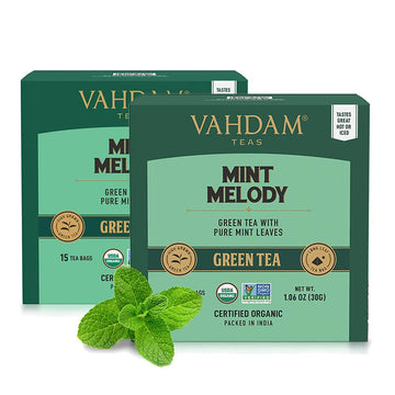 VAHDAM, Mint green Tea, (30 Tea Bags)  gARDEN FRESH Mint green Tea Bags  LONg LEAF gREEN TEA Leaves  100% NATURAL Spearmint & Pe
