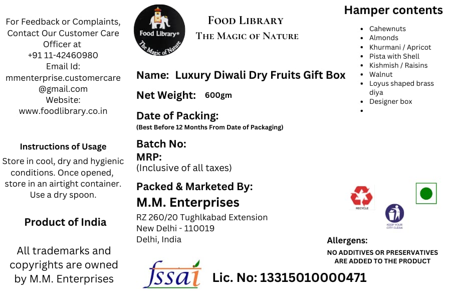 Food Library The Magic Of Nature Luxury Diwali Dry Fruits Gift Hamper (Dry Fruits Box) And Free Brass Lotus Diya