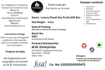 Food Library The Magic Of Nature Luxury Diwali Dry Fruits Gift Hamper (Dry Fruits Box) And Free Brass Lotus Diya