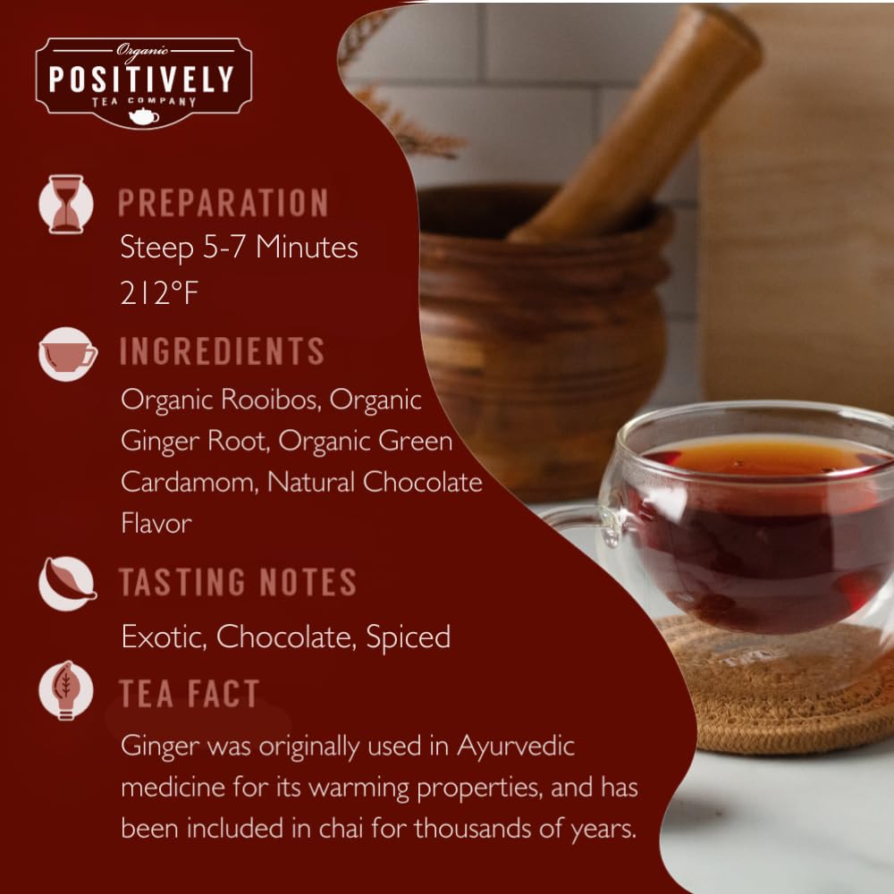 Organic Positively Tea Company Rooibos Chocolate Chai Tea Bags, 20 Count, Model PT_ORG_TB_CHOCOCHAI_ROO_20ct