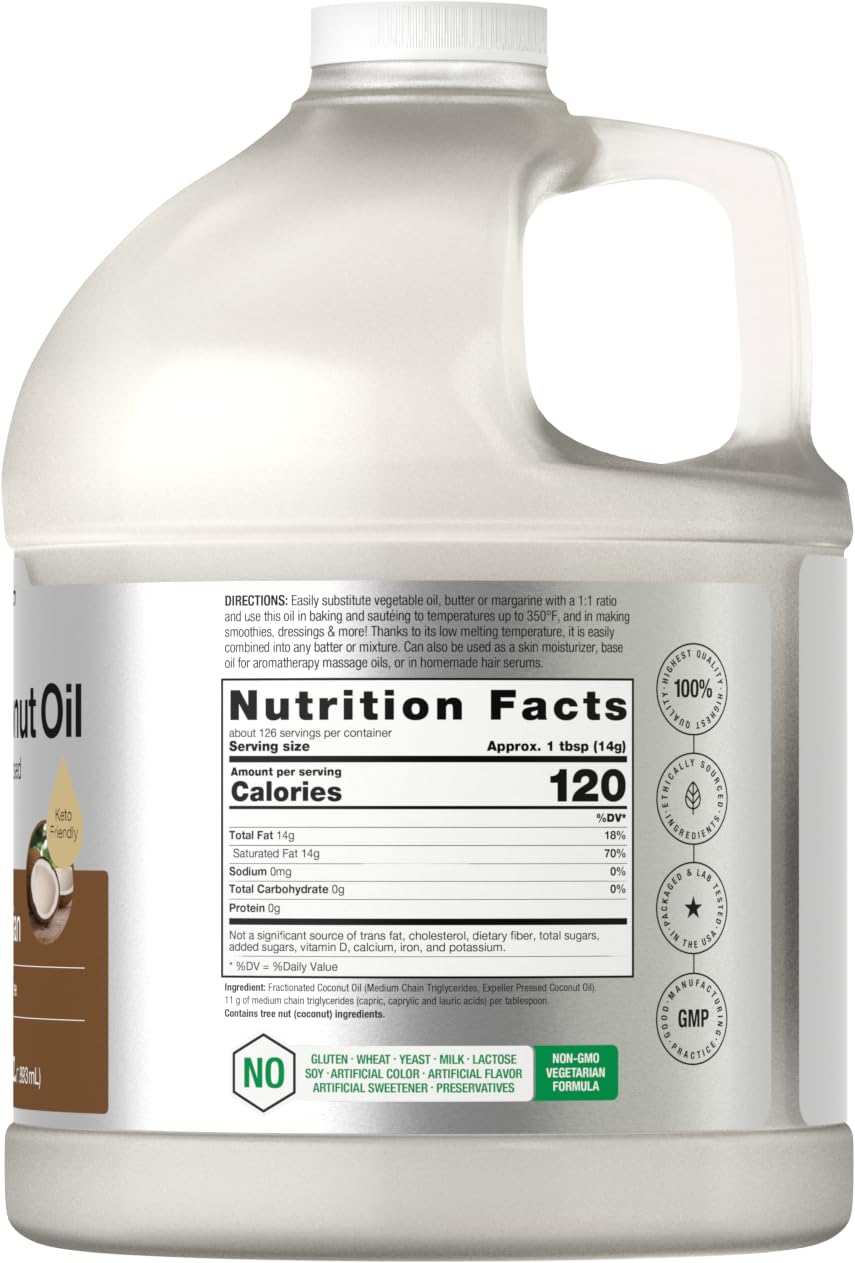 Horbäach Coconut Oil for Cooking, Fractionated & Unflavored, 64 Fl Oz, Vegetarian, Non-GMO, Gluten Free, Model CL14950