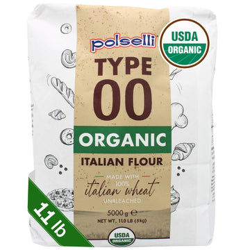 POLSELLI Organic Flour, Type 00, 100% Italian Grain, Double Zero Flour, OO Extra Fine, BIO, Neapolitan Italian Pizza, Bread, Pas