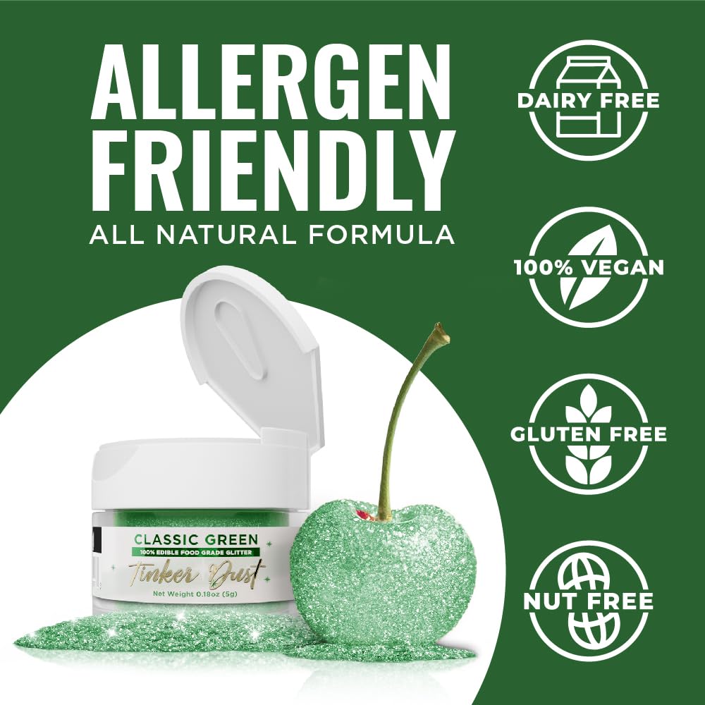 Bakell - Classic Green Tinker Dust (5G, 1X Jar) Edible Glitter For Food, Desserts, And Beverages!