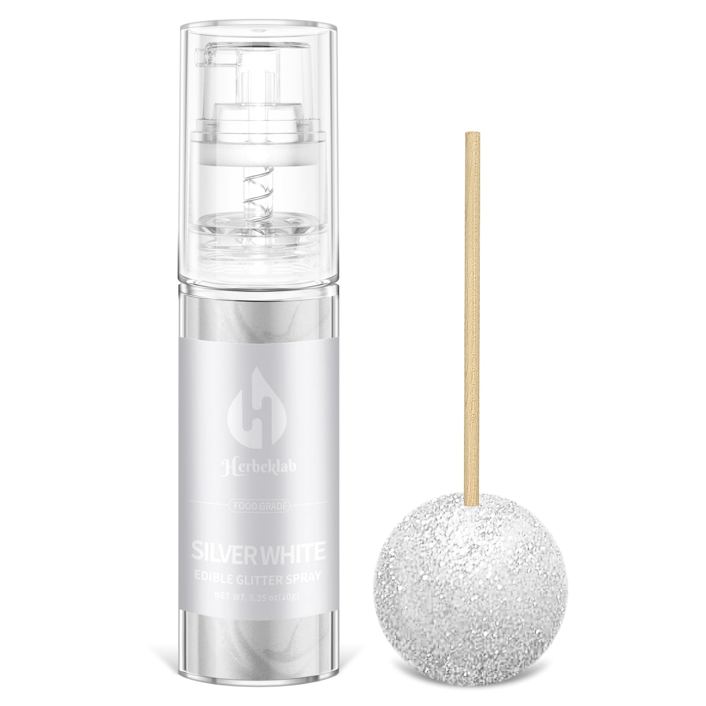 White Edible Glitter Spray - 10g Edible Silver White Cake Glitter Food Grade Silver White Spray Glitter for Chocolate Cocktails 