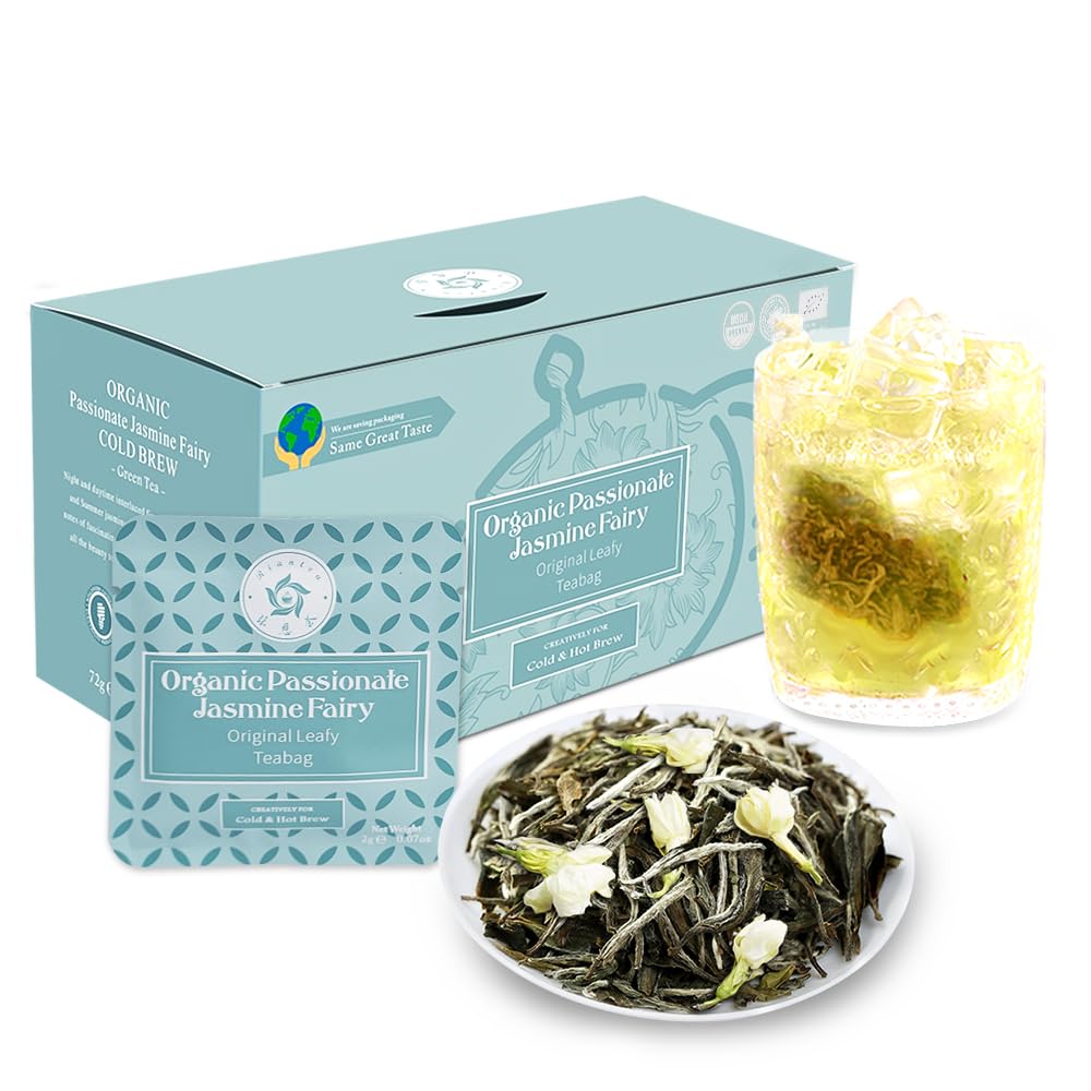 RIANTEA Organic Jasmine Green Tea Bags - 100% Natural Whole Leaf, Low Caffeine, Non-GMO, 36 Counts