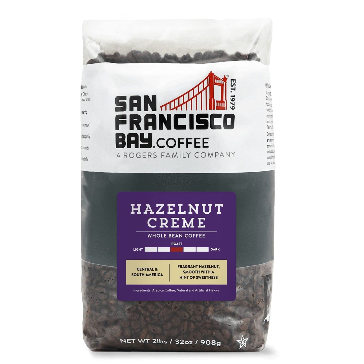 San Francisco Bay Whole Bean Coffee - Hazelnut Crme (2lb Bag), Flavored, Medium Roast