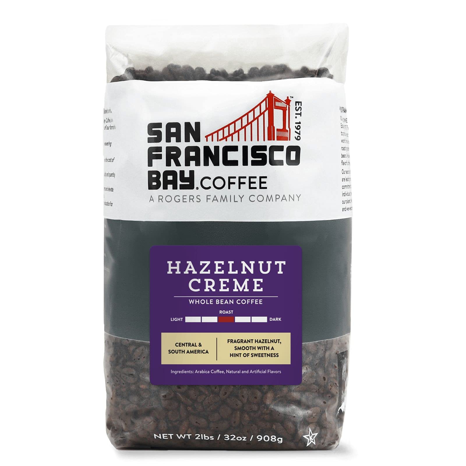 San Francisco Bay Whole Bean Coffee - Hazelnut Crme (2lb Bag), Flavored, Medium Roast