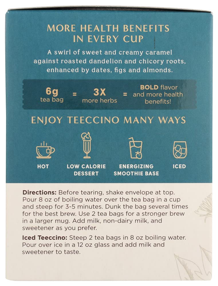 Teeccino Dandelion Caramel Nut Tea - Caffeine Free Herbal Tea, 10 Count, Gluten Free, Model 72346015