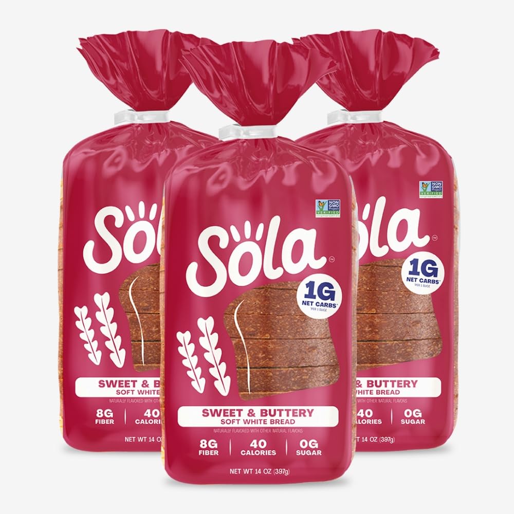 Sola Keto Sweet & Buttery White Bread - Delicious Non-Gmo, No Added Sugar, Low Calorie Bread Loaf With 1G Net Carbs (Pack Of 3)