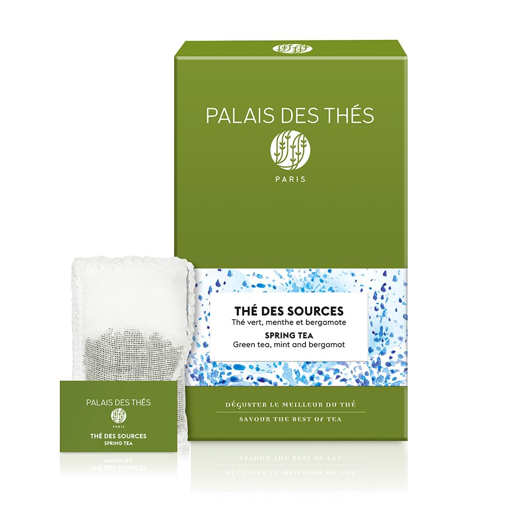 Palais Des Th  S - Spring Tea (Th   Des Sources) - Premium Green Tea With Mint & Bergamot - 20 Count Biodegradable Gourmet Tea B