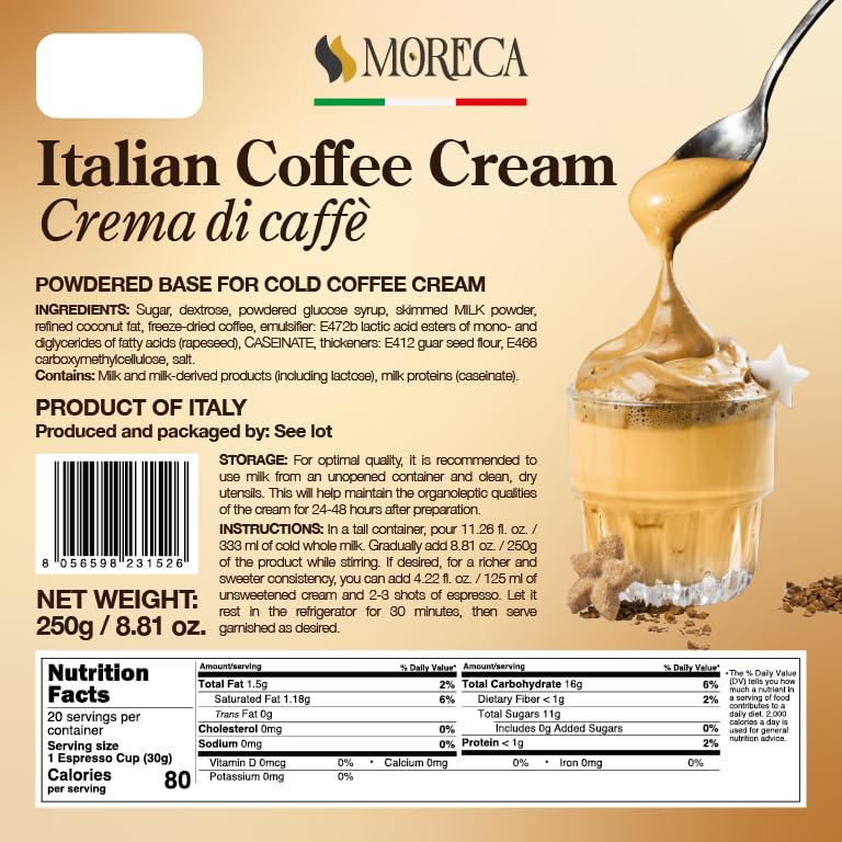 Italian Sweet Cream Coffee Creamer, Premium Powder Coffee Creamer - 8.81Oz / 20 Espresso Cups, Turns Into Instant Coffee Creamer
